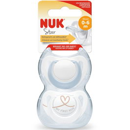Set 2 suzete NUK STAR, SILICON, 0-6 luni, BLUE