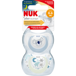 Set 2 suzete NUK STAR, DAY/NIGHT, SILICON, 0-6 luni, baieti