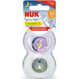 Set 2 suzete NUK SPACE, NIGHT, SILICON, 0-6 luni, fete