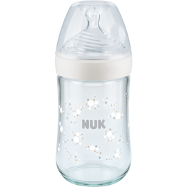 Biberon NUK, NATURE SENSE, din sticla, cu tetina orificiu M, 6-18 luni, 240 ml