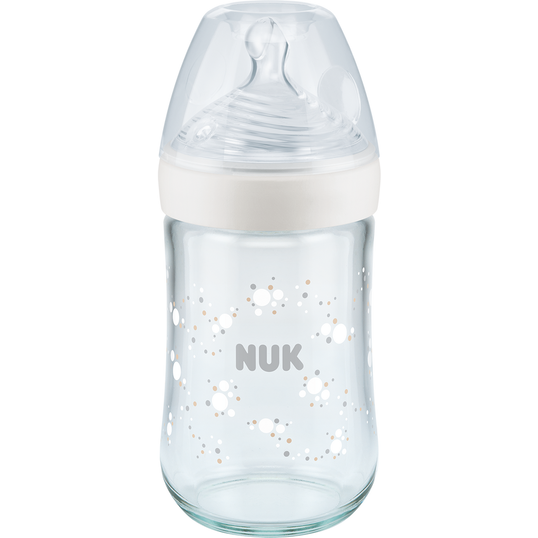 Biberon NUK, NATURE SENSE, din sticla, cu tetina orificiu M, 6-18 luni, 240 ml