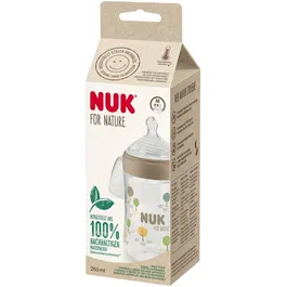 Biberon NUK for Nature cu Controlul Temperaturii, cu tetina din silicon sustenabil, forma asemanatoare cu mamelonul unei mame, crem, marime M cu 6 orificii subtiri, fara BPA, 260 ml