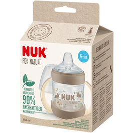 Biberon Learner NUK for Nature, realizat din materiale sustenabile, cu cioc de baut extra larg si moale, cu Controlul Temperaturii, anti-curgere, de la 6 luni, fara BPA, crem, 150 ml