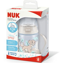 Biberon First Choice Plus Disney The Lion King NUK cu Controlul Temperaturii, tetina din silicon, cu forma potrivita pentru maxilar, fara BPA, 6-18 luni, 150 ml