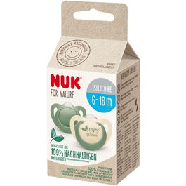 Suzeta de silicon NUK For Nature, verde, 6-18 luni, 2 buc