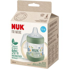 Biberon Learner NUK for Nature, realizat din materiale sustenabile, cu cioc de baut extra larg si moale, cu Controlul Temperaturii, anti-curgere, de la 6 luni, fara BPA, verde, 150 ml
