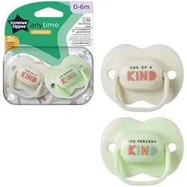 Suzeta Tommee Tippee Anytime, design ortodontic simetric, fara BPA, include cutie de sterilizare, 0-6 luni, 2 buc, Alb/verde