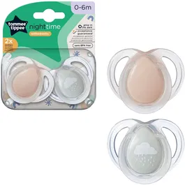 Suzeta Tommee Tippee de noapte, design ortodontic simetric, fara BPA, include cutie de sterilizare, 0-6 luni, 2 buc, norisor