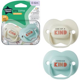 Suzeta Tommee Tippee Anytime, design ortodontic simetric, fara BPA, include cutie de sterilizare, 0-6 luni, 2 buc, alb -albastru