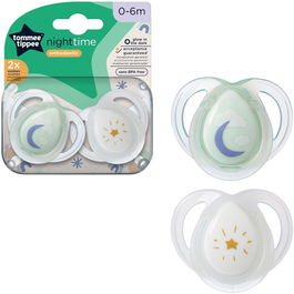 Suzeta Tommee Tippee de noapte, design ortodontic simetric, fara BPA, include cutie de sterilizare, 0-6 luni, 2 buc, alb verde