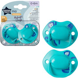 Suzeta Tommee Tippee Moda, design ortodontic simetric, fara BPA, include cutie de sterilizare, 0-6 luni, 2 buc, turcoaz