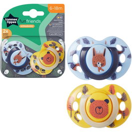Suzeta Tommee Tippee Fun, design ortodontic simetric, fara BPA, include cutie de sterilizare, 6-18 luni, 2 buc, albastru galben