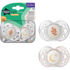 Suzeta Tommee Tippee de noapte, design ortodontic simetric, fara BPA, include cutie de sterilizare, 18-36 luni, 2 buc luna