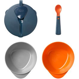 Set castroane cu capac si lingurita cu BACSHIELD ™ Tommee Tippe, 6 luni +, Gri/Portocaliu
