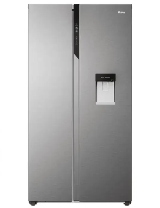Combina frigorifica Side by Side No Frost Haier HSR5918DWMP, 90 cm, 521 l, Dispenser apa, Multi Air Flow, SuperCooling, Clasa D, Platinum Inox