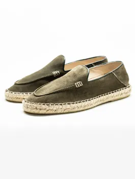 Espadrile De Vara Barbati Verde Maslin Din Piele Naturala Cusute Manual BMan219