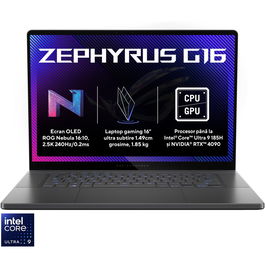 Laptop Gaming ASUS ROG Zephyrus G16 GU605MI cu procesor Intel® Core™ Ultra 9 185H pana la 5.1 GHz, 16, OLED, 2.5K, 240Hz, 32GB LPDDR5X, 1TB SSD, NVIDIA® GeForce RTX™ 4070 8GB GDDR6, No OS, Eclipse Gray