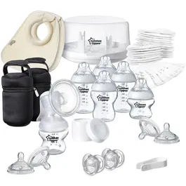 Set nou-nascut Tommee Tippee Closer to Nature: pompa manuala de san, sterilizator la microunde, biberoane si accesorii, 0 luni +