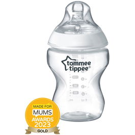 Biberon Tommee Tippee Closer to Nature, tetina asemanatoare sanului mamei, cu flux lent si valva anti-colici, 260 ml, PP, 0 luni +, 1 buc