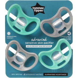 Suzeta Tommee Tippee Sensitive, 6-18 luni, 4 buc, Alb/Turcoaz