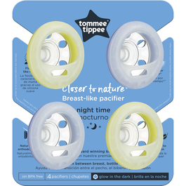 Suzeta de noapte Tommee Tippee Closer to Nature Breast like pacifier, 0-6 luni , Gri/Galben, 4 buc