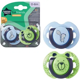 Suzeta Tommee Tippee Fun, design ortodontic simetric, fara BPA, include cutie de sterilizare, 0-6 luni, 2 buc albastru verde