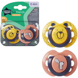 Suzeta Tommee Tippee Fun, design ortodontic simetric, fara BPA, include cutie de sterilizare, 0-6 luni, 2 buc galben
