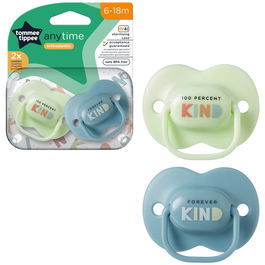Suzeta Tommee Tippee Anytime, design ortodontic simetric, fara BPA, include cutie de sterilizare, 6-18 luni, 2 buc, verde albastru