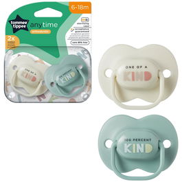 Suzeta Tommee Tippee Anytime, design ortodontic simetric, fara BPA, include cutie de sterilizare, 6-18 luni, 2 buc, verde alb