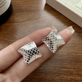 Cercei minimalisti din argint, cercei supradimensionati, sil boem, retro, patrat, argint 925, model ondulat, 16 mm, argintiu, 5,23 gr