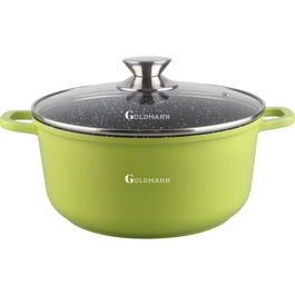 Cratita Goldmann, marmorata antiaderenta verde 6.5L, 28x12,5cm, inclusiv inductie, capac sticla, ECO-friendly