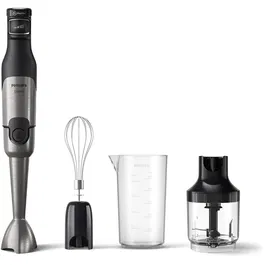 Mixer vertical HR2683/00, 1200 W, Tehnologie SpeedTouch, Aparatoare impotriva stropirii pentru lama, Indicator de viteza cu LED, Accesorii tel si tocator, negru/argintiu