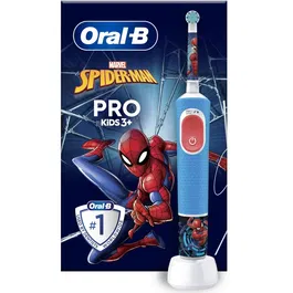 Periuta de dinti electrica Oral-B Pro Kids Spiderman pentru copii, Curatare 2D, 2 programe, 1 capat, 4 autocolante, Albastru