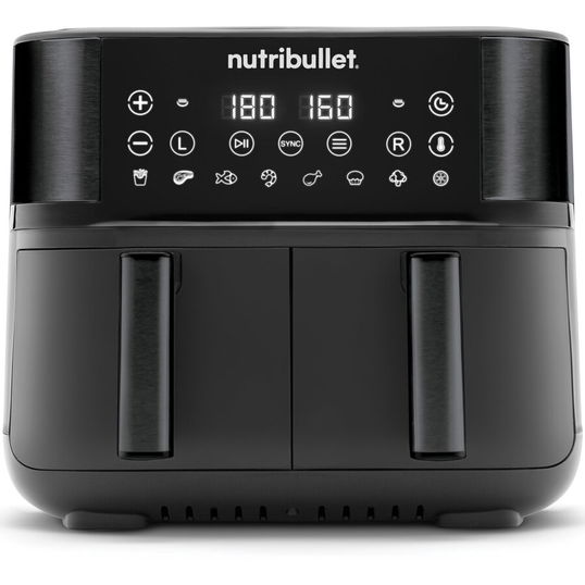 Friteuza dubla fara ulei Nutribullet Twin Drawer Air Fryer NBA081B, 2850 W, 2 sertare x 4L, 8 programe presetate, Afisaj digital, Negru