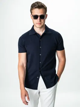 Tricou Vara Barbati Albastru Bleumarin Cu Nasturi Guler Polo Bman291