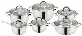 Set 6 vase inox Grunberg GR2451, compatibile plita cu inductie, capace din sticla