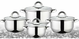 Set oale inox Grunberg GR1063, 8 piese, compatibile inductie, capace din sticla