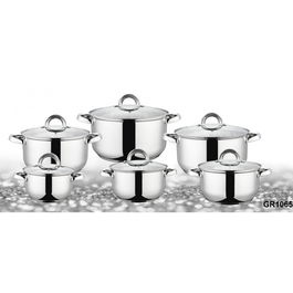Set oale inox Grunberg GR1065, 12 piese, compatibile inductie, capace din sticla