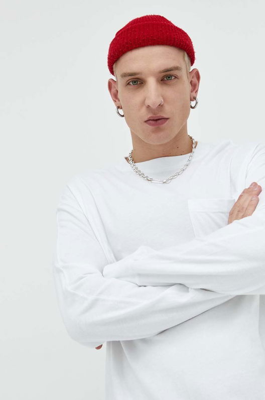 Abercrombie & Fitch Longsleeve Din Bumbac Culoarea Alb, Neted