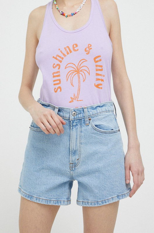 Abercrombie & Fitch Pantaloni Scurti Jeans Femei, Neted, High Waist Albastru