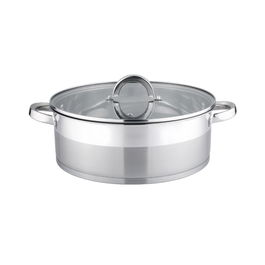 Cratita joasa din inox Bohmann, 24 x 10 cm, 4 litri, compatibila cu plita cu inductie, cu capac din sticla