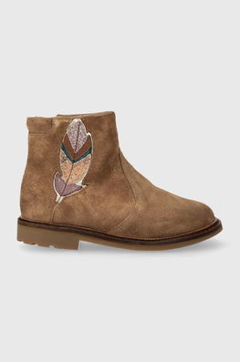 Pom D'api Cizme Din Piele Intoarsa Pentru Copii SISTER FEATHER Culoarea Maro