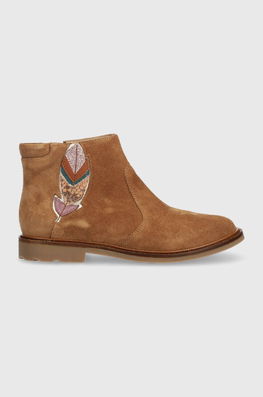 Pom D'api Cizme Din Piele Intoarsa Pentru Copii SISTER FEATHER Culoarea Maro