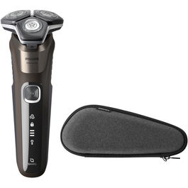 Aparat de barbierit Philips Shaver Seria 5000 S5886/30, barbierit umed si uscat, tehnologie SkinIQ, fara fir, capete flexibile 360°, display LED, senzor Power Adapt, lame auto-ascutire, lama de tuns integrata, 60 min, toc transport, Maro