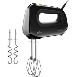 Mixer de mana Braun MultiMix HM2110BK 0X22211062, 500 W, 4 viteze + Turbo, Tehnologie SlowStart, 2 teluri, 2 carlige pentru aluat, Negru