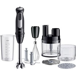 Mixer vertical Braun MQ55755M, 1000 W, 25 trepte viteza, Functie Turbo, Tocator SizeControl 500 ml, Procesor alimente 500 ml, Pahar gradat 600 ml, Tel, Negru/Inox