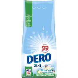 Detergent de rufe pudra Dero 2in1 Iris Alb, 7.5 kg, 100 spalari