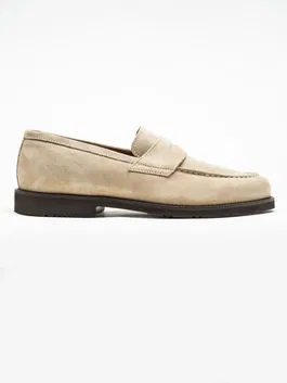Mocasini Crem Barbati Penny Loufers Din Piele Intoarsa BMan220