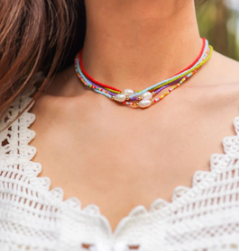 Colier aur la baza gatului cu cristale 2 mm, perla naturala, inchidere aur 14k, choker aur si miyuki, coliere din aur cu perle si cristale, coliere aur si pietre naturale