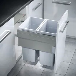 Cos de gunoi incorporabil Hailo Euro-Cargo 503.70.532, 2 x 38 l, corp 450 mm, cos plastic, gri deschis